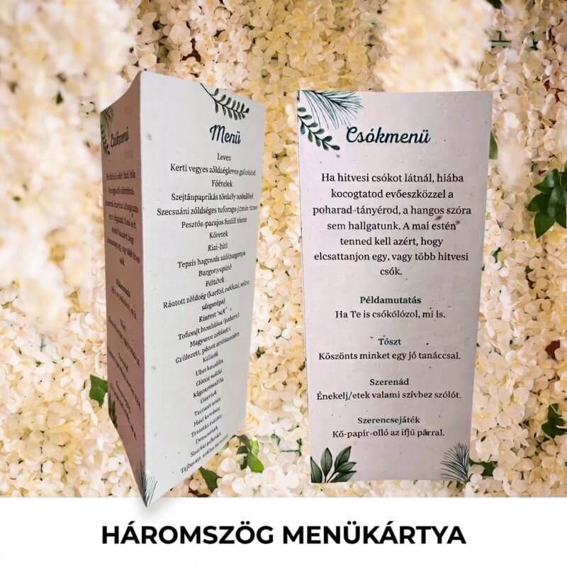 Háromszög menükártya magpapírból